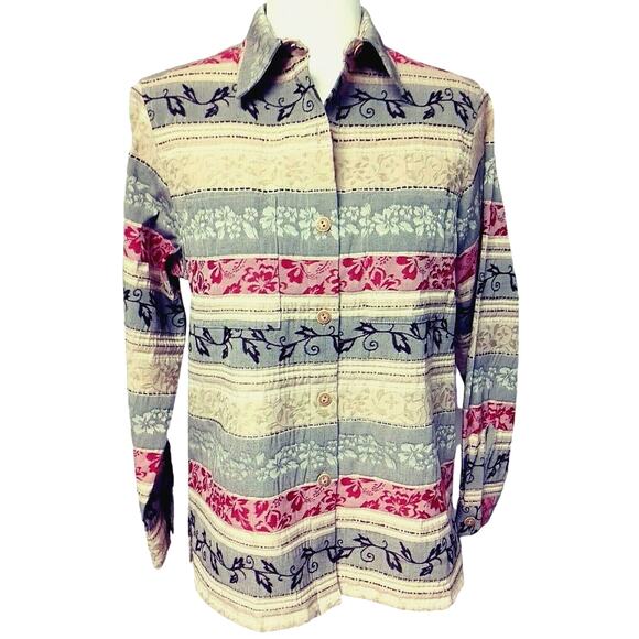 Alfred Dunner Womens Petite 8P Blazer Jacket Brown Rust Cream Fall Floral Stripe - Picture 14 of 15